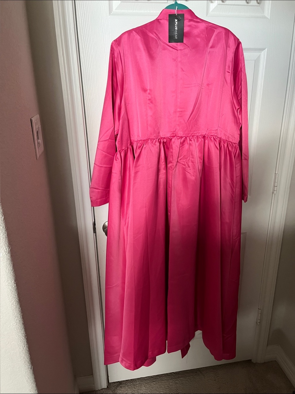 Zara Hot Pink Satin Midi Coat Dress - Picture 2 of 4